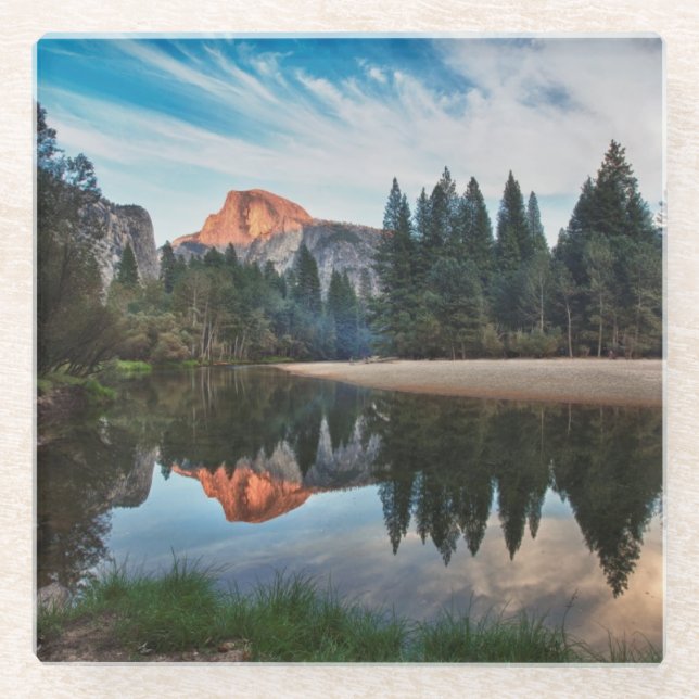 Half Dome and Merced Glass Coaster (Front)