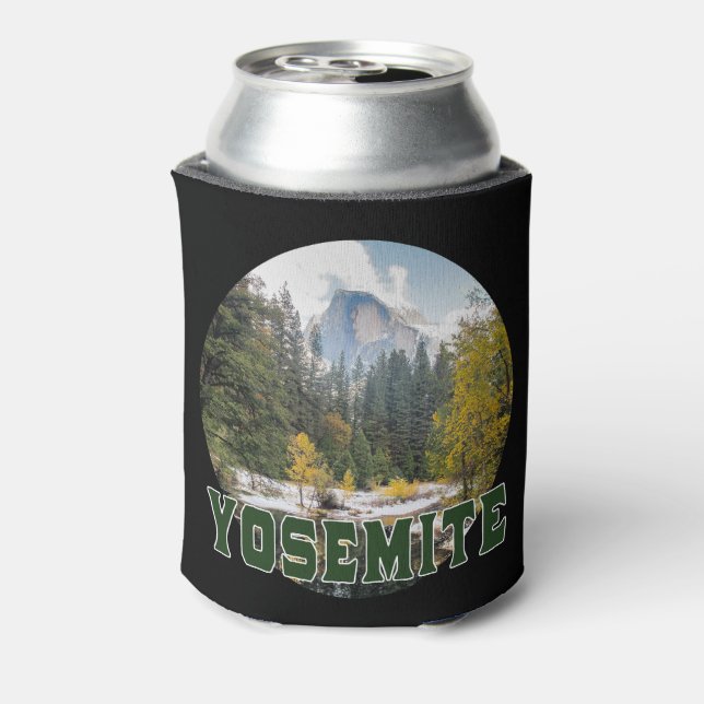 Half Dome in Autumn, with "Yosemite" text Can Cooler (Can Back)