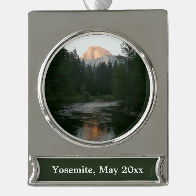 Half Dome Sunset in Yosemite National Park Silver Plated Banner Ornament (Front)