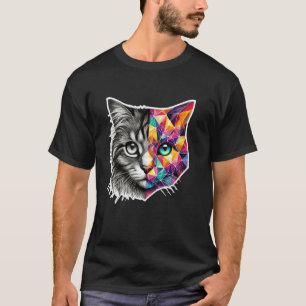 Half Face Abstract Kitten Cute Geometry Polygon Ca T-Shirt