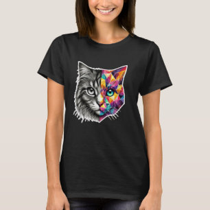Half Face Abstract Kitten Cute Geometry Polygon Ca T-Shirt