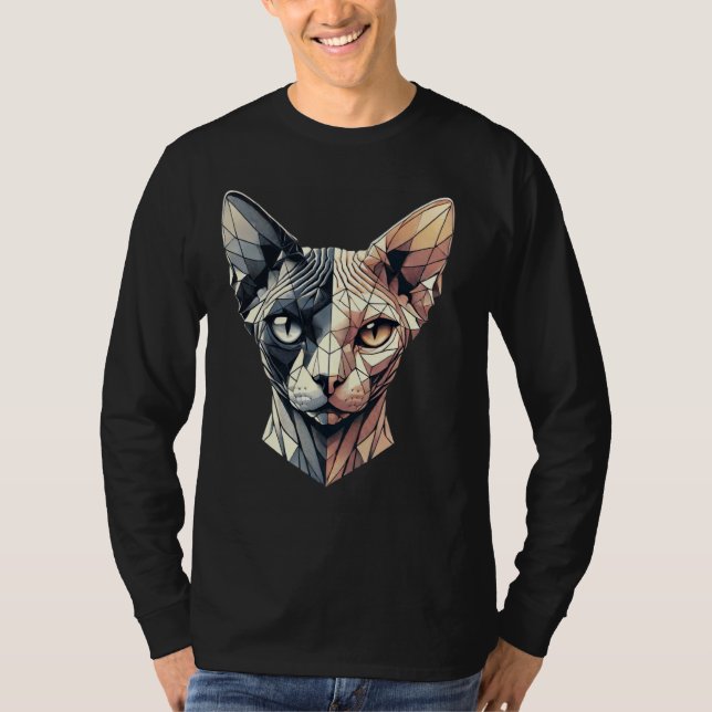 Half Face Abstract Kitten Geometry Polygon Sphynx  T-Shirt (Front)