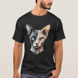 Half Face Abstract Kitten Geometry Polygon Sphynx  T-Shirt