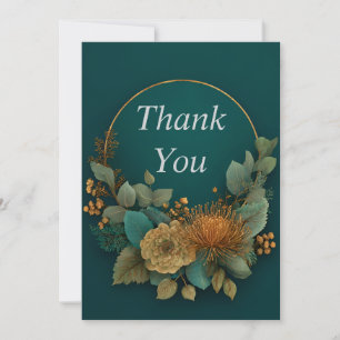 Half Floral Wreath on Dark Green Thank You Card