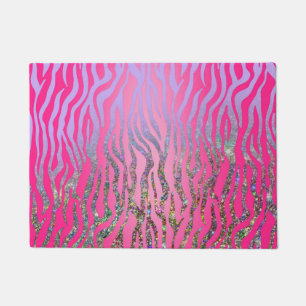 Half Glitter Pink Tiger Print Doormat