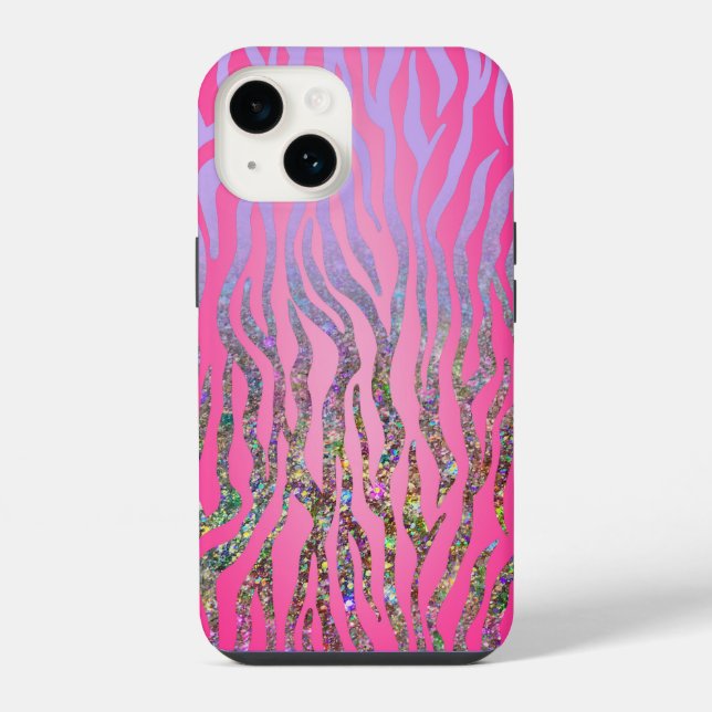 Half Glitter Pink Tiger Print iPhone Case (Back)