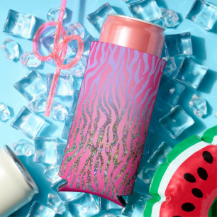Half Glitter Pink Tiger Print Seltzer Can Cooler
