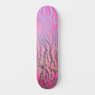 Half Glitter Pink Tiger Print Skateboard