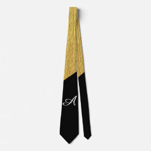 Half gold and black diagonal elegant monogram tie