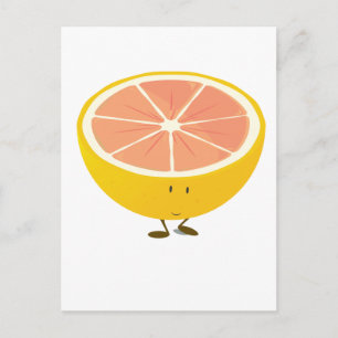 Half grapefruit smiling character postcard
