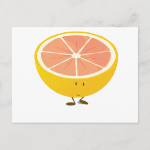 Half grapefruit smiling character postcard