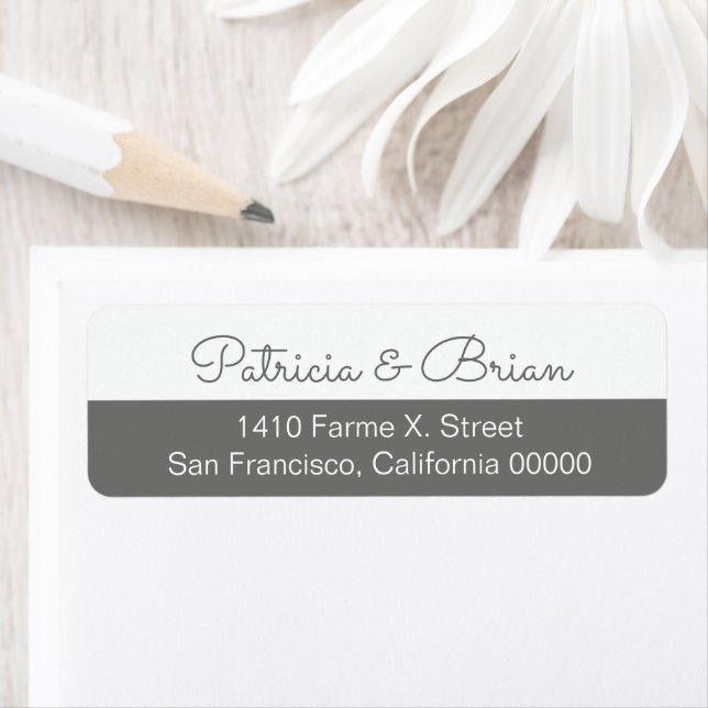 Half grey modern address label with couple names (Insitu)