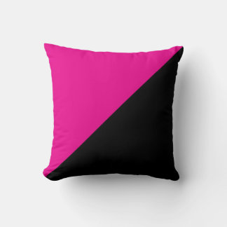 Half Hot Pink and Black Diagonal Colorblock Cushion