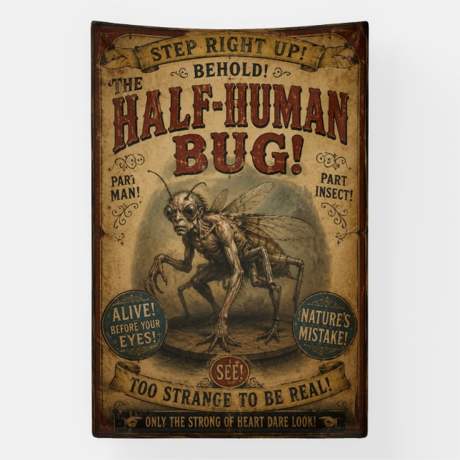 Half-Human Bug Horror Carnival Poster Banner (Vertical)