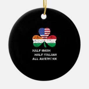 Half Irish Half Italian All American Flag Shamrock Ceramic Tree Decoration