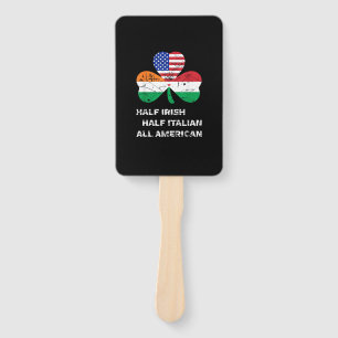 Half Irish Half Italian All American Flag Shamrock Hand Fan