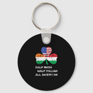 Half Irish Half Italian All American Flag Shamrock Key Ring
