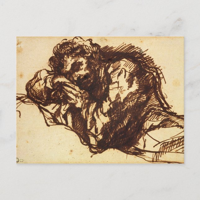 Half length portrait of a man bending over postcard (Front)