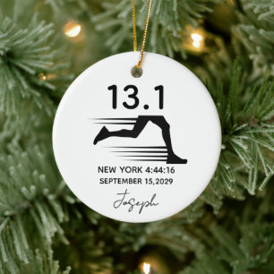 Half Marathon 13.1 Custom Name, City & Time Ceramic Tree Decoration