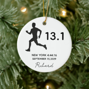 Half Marathon 13.1 Male Runner Custom Name Ceramic Tree Decoration