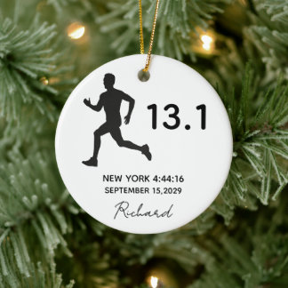 Half Marathon 13.1 Male Runner Custom Name Ceramic Tree Decoration