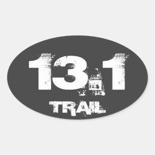 Half Marathon 13.1 Trail Oval Decal White On Black Oval Sticker
