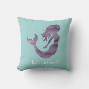 Half Mermaid Ocean Girl Throw Pillow