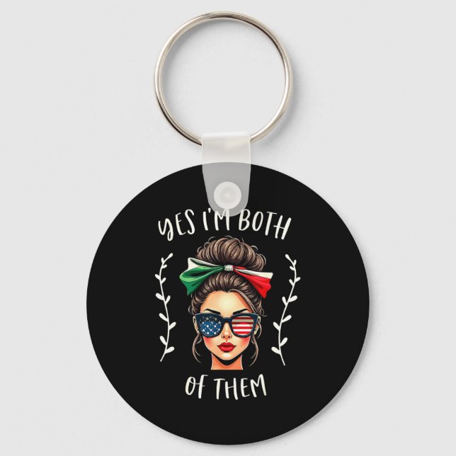 Half mexican american both of mexico usa flag key ring (Front)