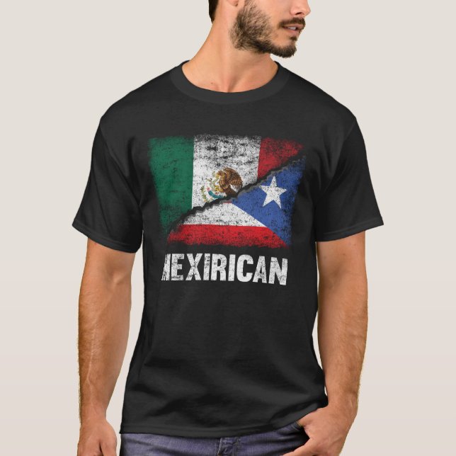 Half Mexican Puerto Rican Flag Mexirican T-Shirt (Front)