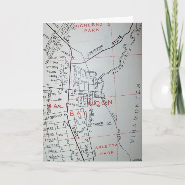 Half Moon Bay, CA Vintage Map Card (Front)