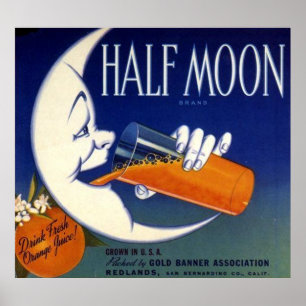 Half Moon Brand Oranges Crate Label Poster