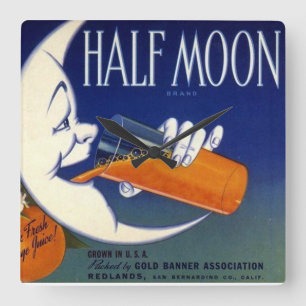 Half Moon Brand Oranges Crate Label Square Wall Clock