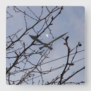 Half Moon in Daylight  Square Wall Clock