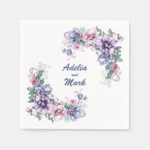Half Moon on Flowers: Personalized Wedding Napkins