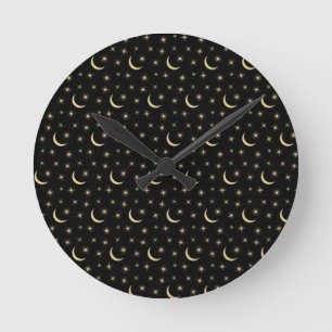 Half Moon Stars Universe Space Lover Astronomy Round Clock