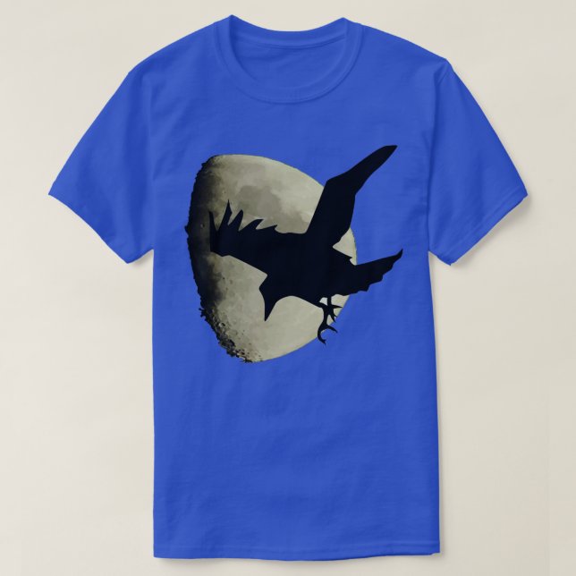 Half Moon With Flying Raven Crow Silhouette T-Shirt (Design Front)