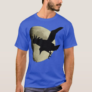 Half Moon With Flying Raven Crow Silhouette T-Shirt
