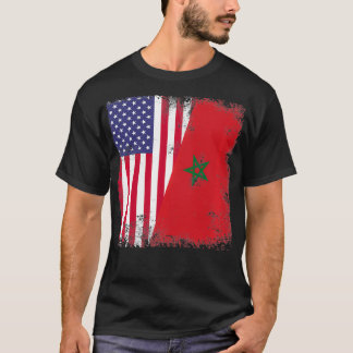 Half Moroccan Flag  Vintage Morocco USA Gift Pullo T-Shirt