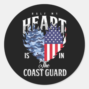 Half My Heart In Coast Guard USA Flag  Navy Milita Classic Round Sticker