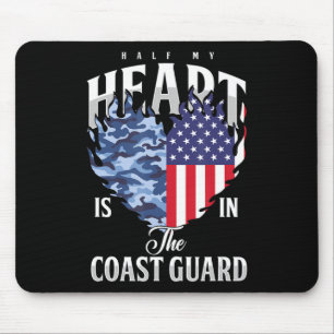 Half My Heart In Coast Guard USA Flag  Navy Milita Mouse Pad