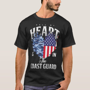 Half My Heart In Coast Guard USA Flag Navy Milita T-Shirt