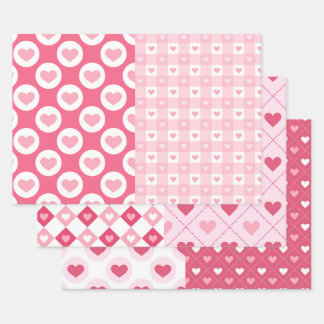 Half N Half Shabby Chic Pink Heart Mix Wrapping Paper Sheet