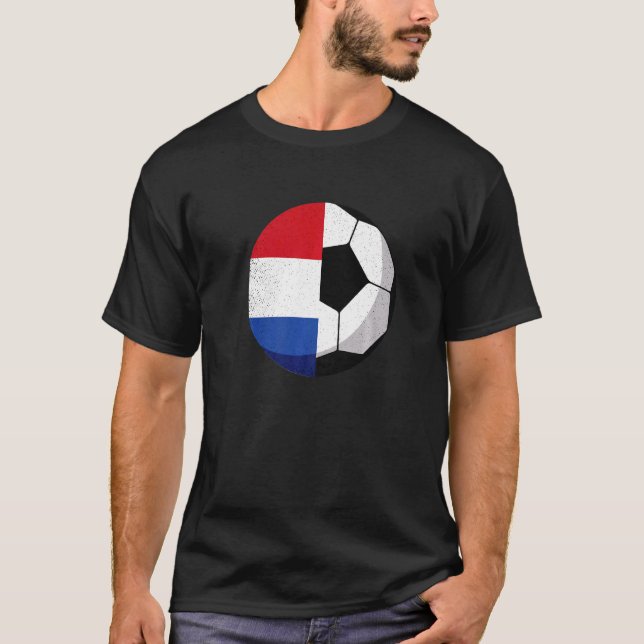 Half Netherlands Flag Half Football Soccer   T-Shirt (Front)
