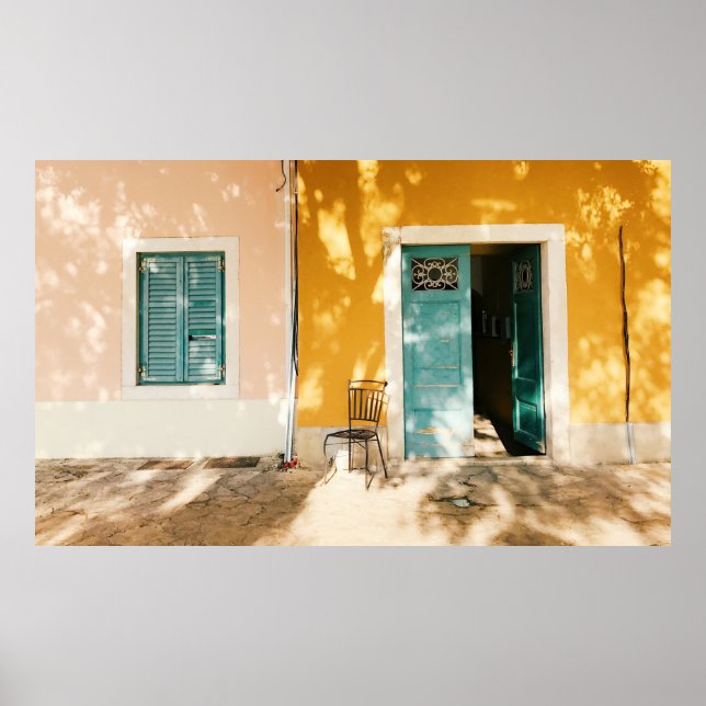 Half open green wooden main door poster (Front)