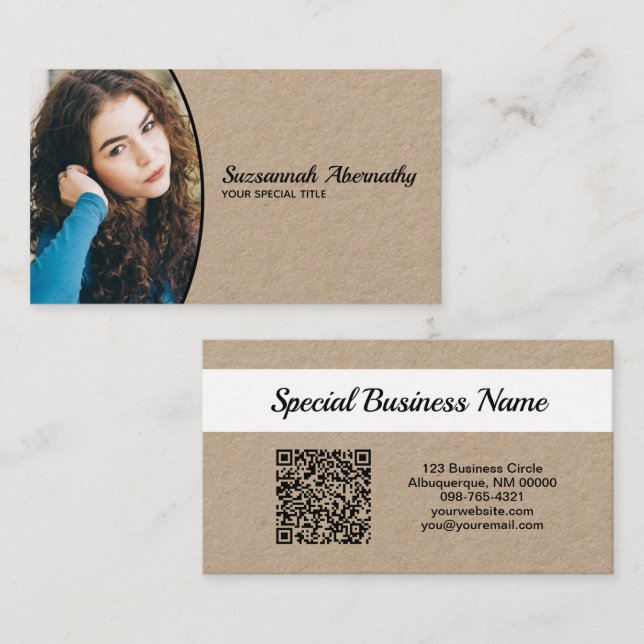 Half Oval Professional Photo QR Code Nanny  Business Card (Front/Back)