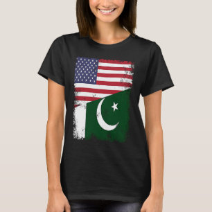 Half Pakistani Flag Vintage Pakistan USA T-Shirt