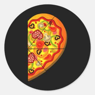 Half Pizza Cute Hearts Shape Matching Couple Valen Classic Round Sticker