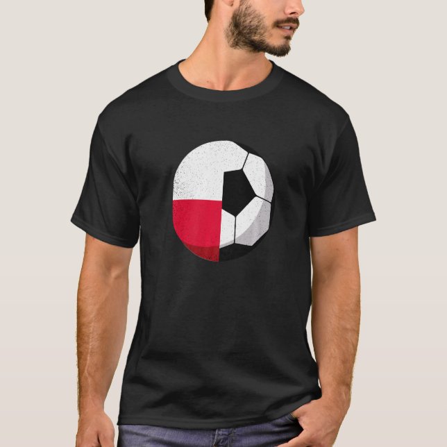 Half Poland Flag Half Football Soccer   T-Shirt (Front)