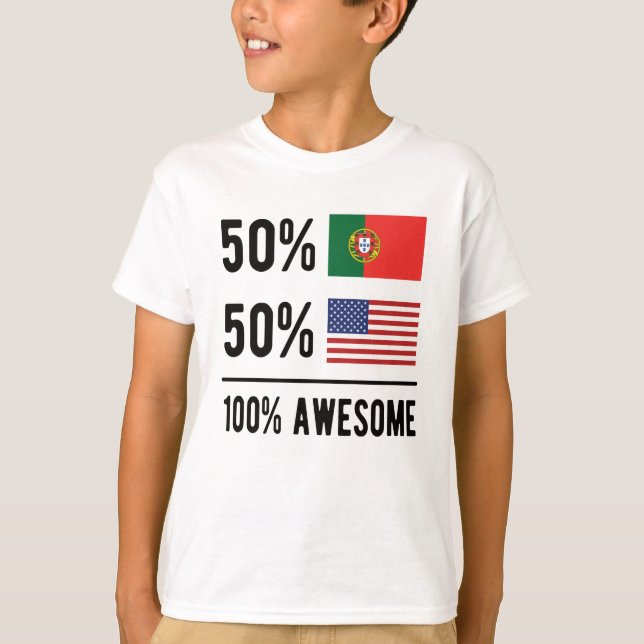 Half Portuguese Half American Flag Portugal USA T-Shirt (Front)