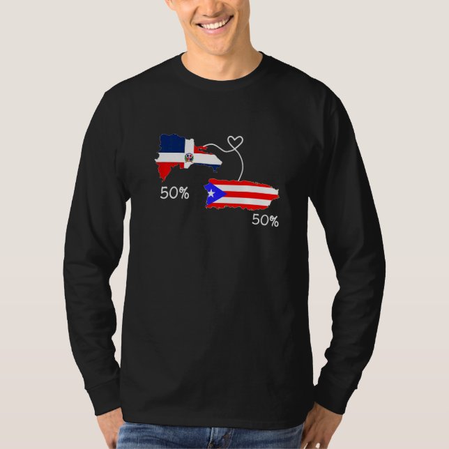 Half Puerto Rican Half Dominican Flag Map Combined T-Shirt (Front)